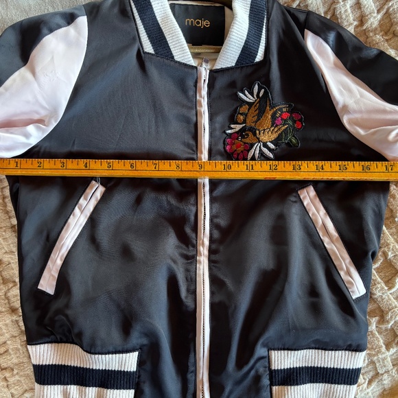 Maje satin bomber jacket with appliqué size 36 FR - Picture 8 of 13